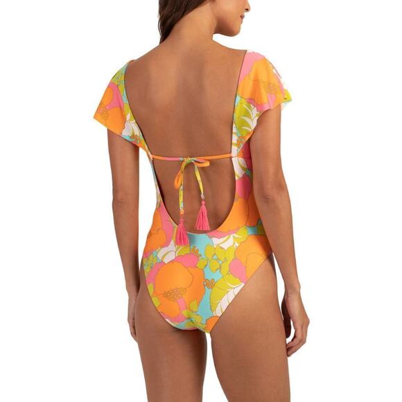 NWT Trina Turk Playa De Flor Keyhole Front Flutter Sleeves One-piece Swimsuit - Picture 4 of 7